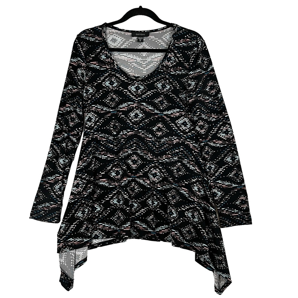 Karen Kane Womens Dress  M Geometric Sharkbite Long Sleeve Scoop Neck Top USA